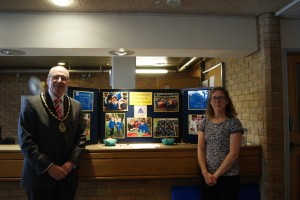 Deputy Mayor Councillor John Lloyd and volunteer from Homerswood School, Letchworth.