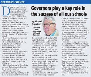Comet article 3rd September 2015 - key role of school governors